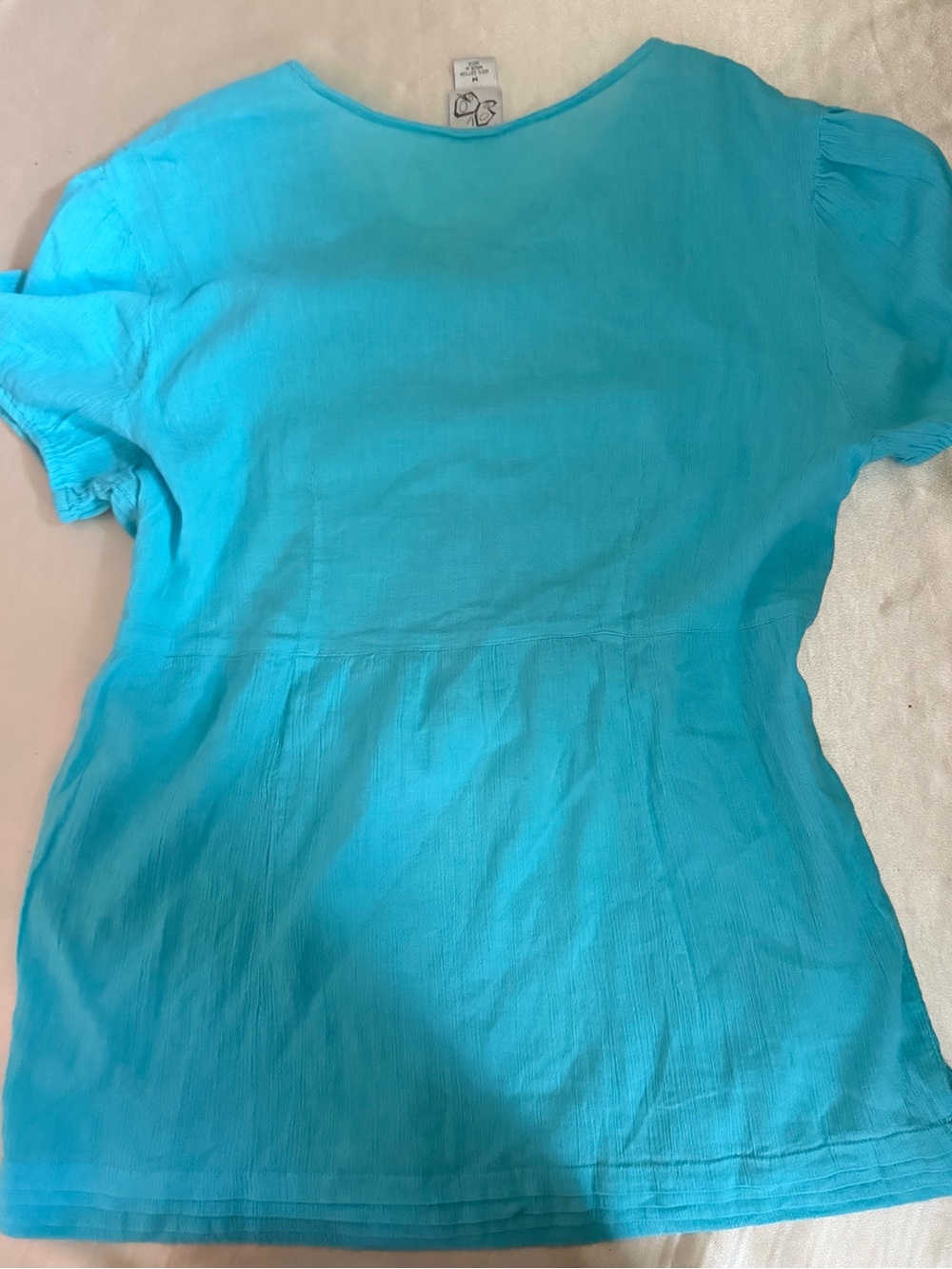 Butterfly Women Bright Blue Crochet Trimmed Cotton Short Sleeve Blouse Sz.M Y2k - Picture 9 of 9